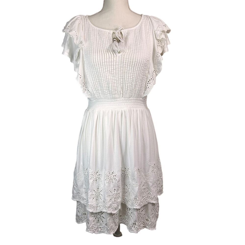 Lauren Ralph Lauren Women's Dress 4P White Eyelet-Embroidered Tiered Black Label